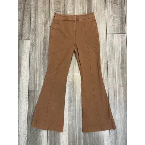 Veronica Beard Pants in Cognac Brown Size 10 Zip Fly Flare Leg Stretch Cotton - Picture 1 of 4